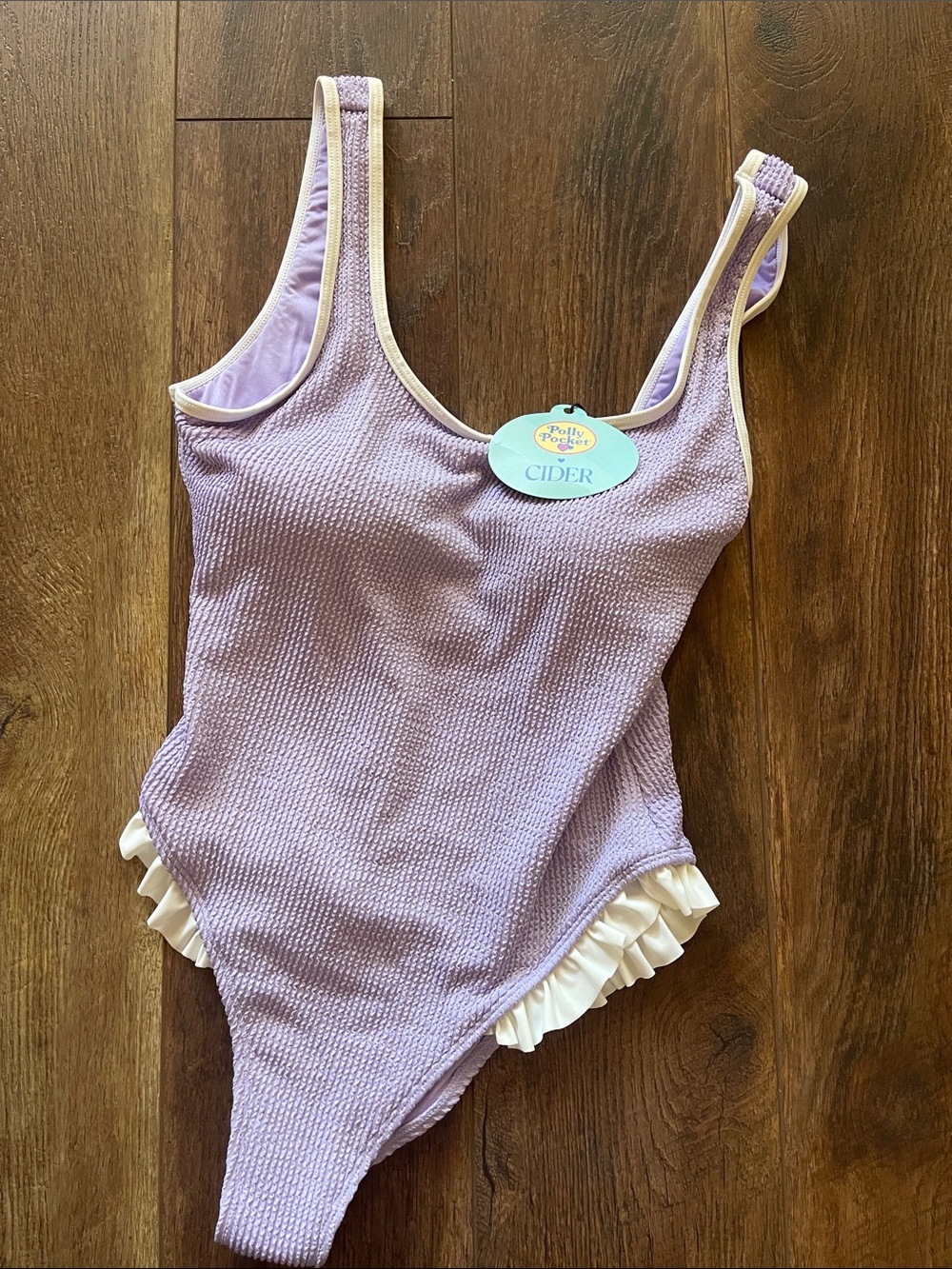 Cider Girls Lavender One-Piece Swimsuit with Cream Ruffle Trim